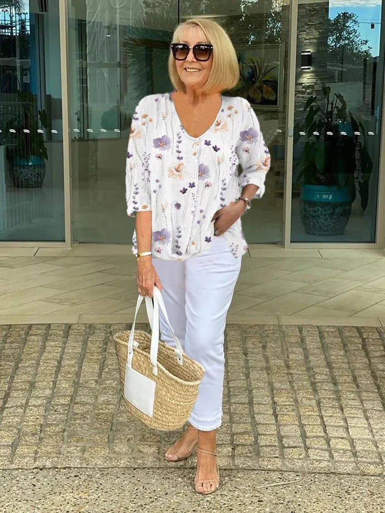 Christine | Blusa Vintage Francesa con Estampado Floral