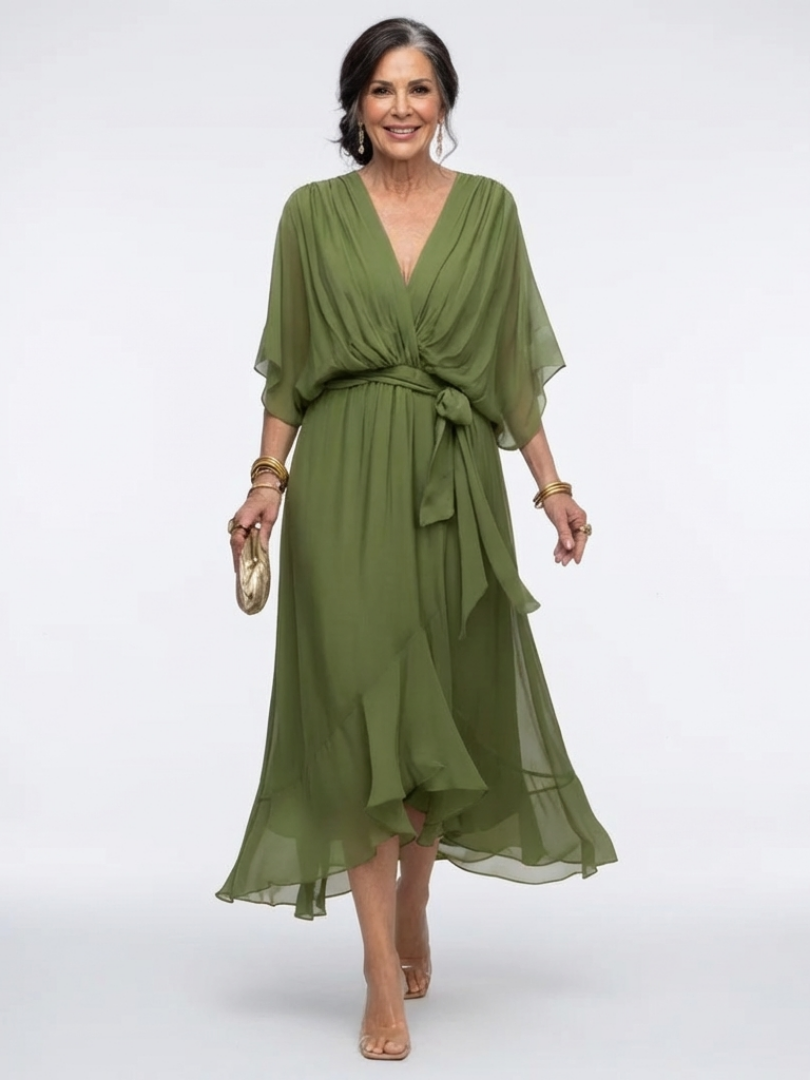 Vestido midi drapeado con escote Elysia