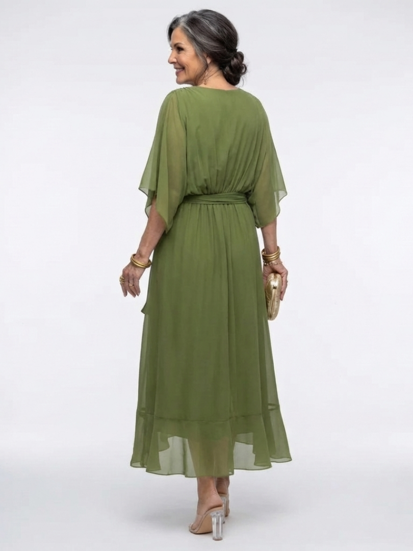 Vestido midi drapeado con escote Elysia