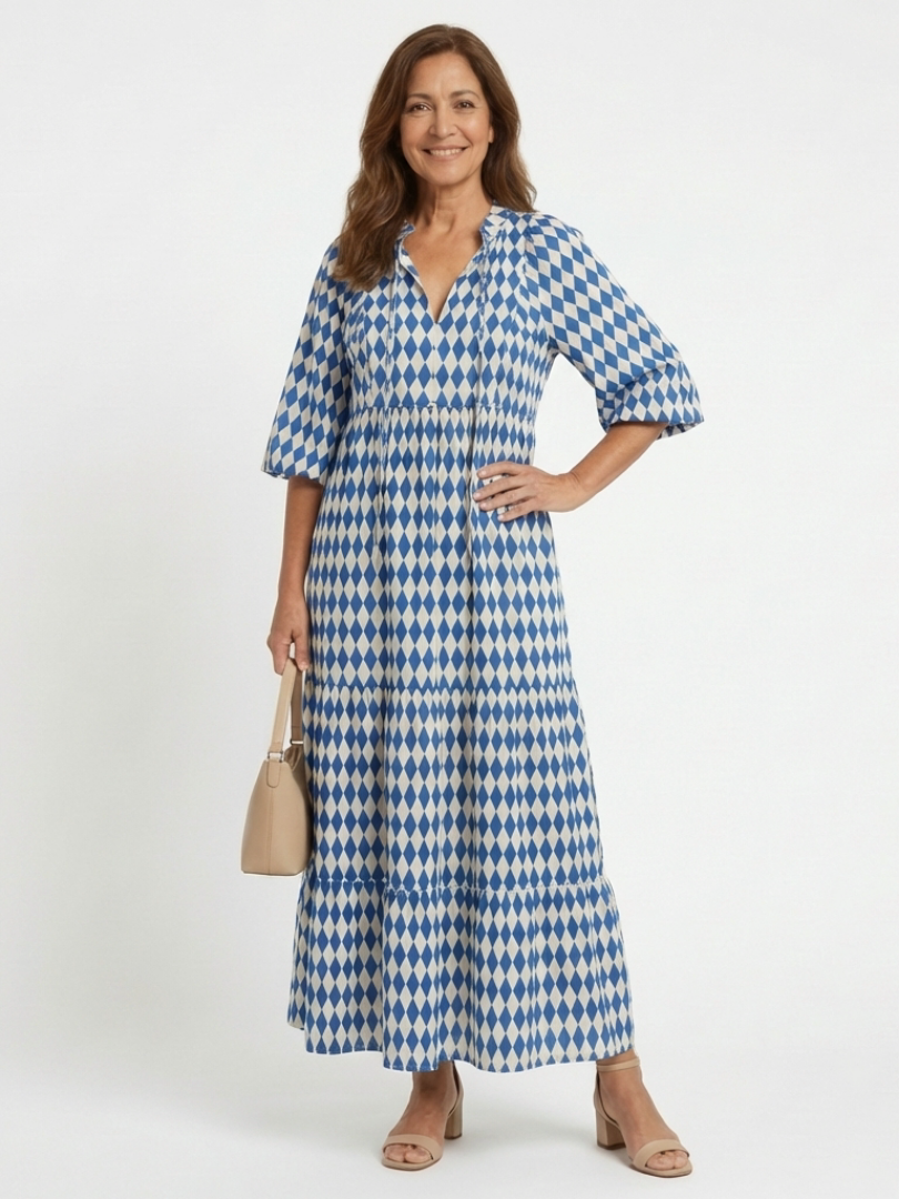 Vestido midi con estampado de diamantes Elodie