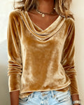 Mary | Elegante blusa con pliegues de color ámbar