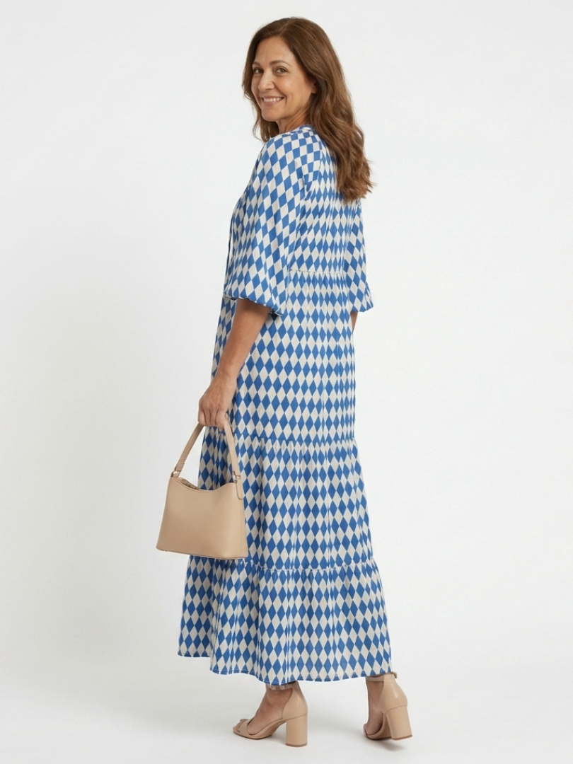 Vestido midi con estampado de diamantes Elodie