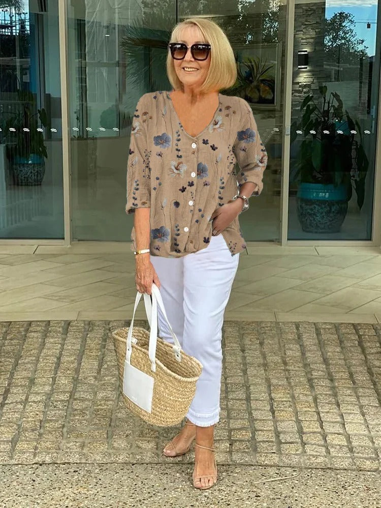 Christine | Blusa Vintage Francesa con Estampado Floral