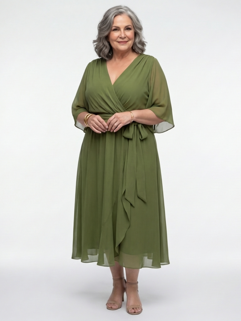Vestido midi drapeado con escote Elysia