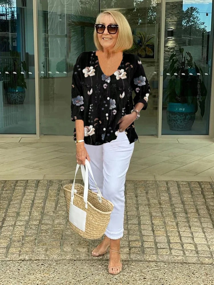 Christine | Blusa Vintage Francesa con Estampado Floral