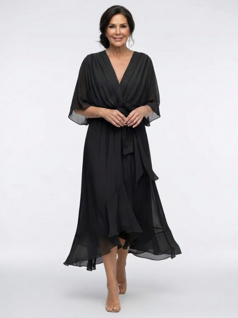 Vestido midi drapeado con escote Elysia