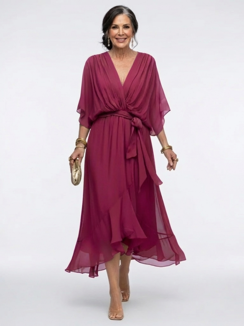 Vestido midi drapeado con escote Elysia