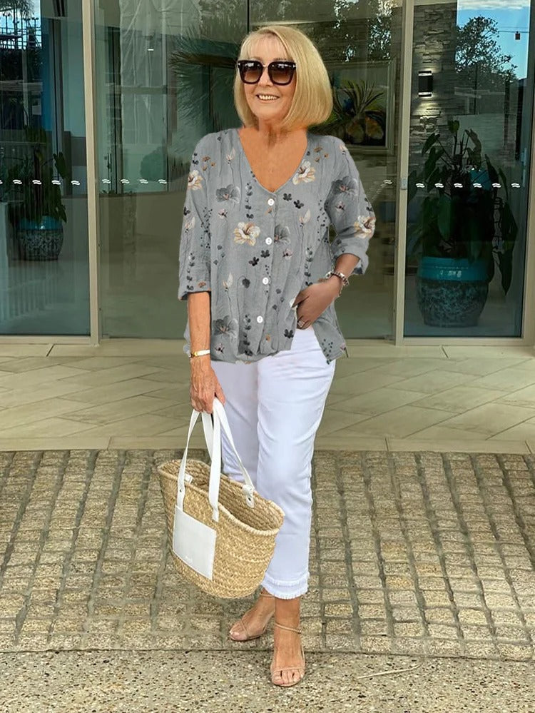 Christine | Blusa Vintage Francesa con Estampado Floral