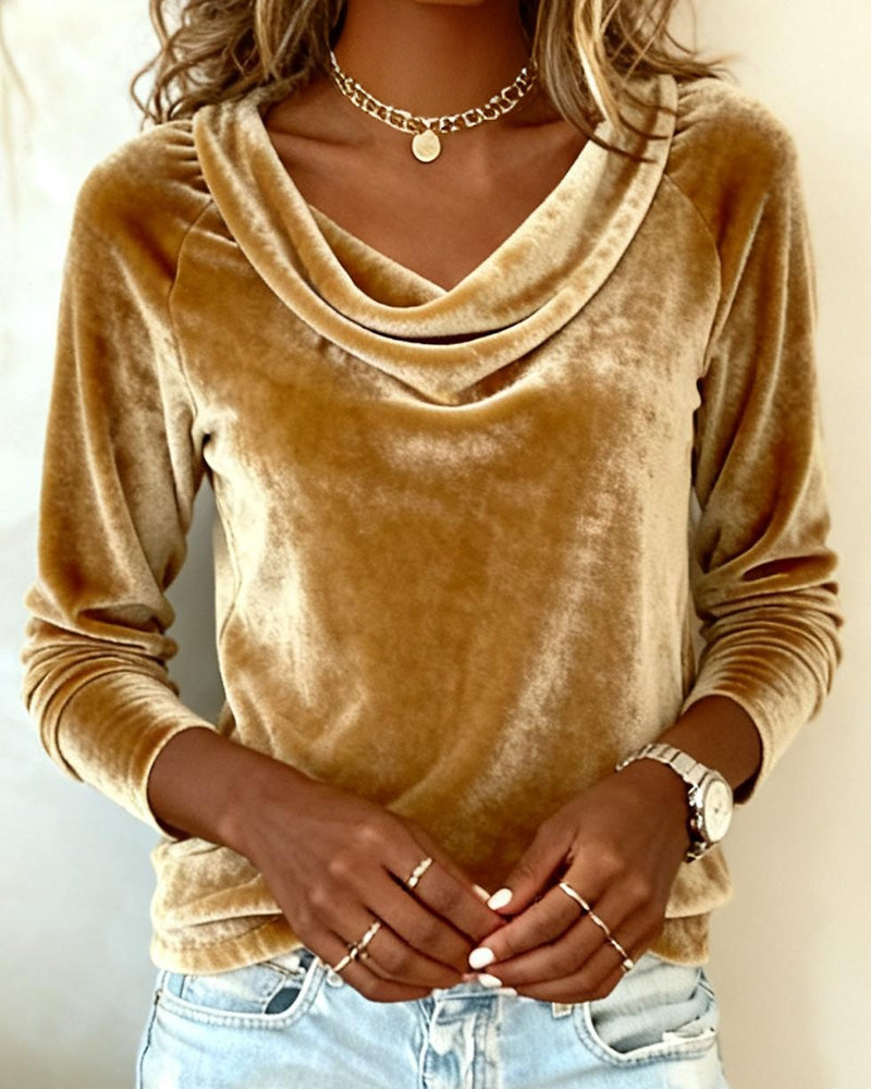 Mary | Elegante blusa con pliegues de color ámbar