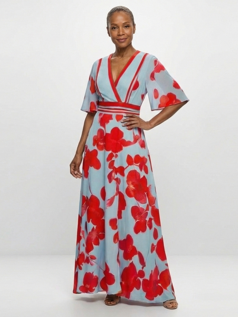 Vestido maxi floreado con mangas Corinne