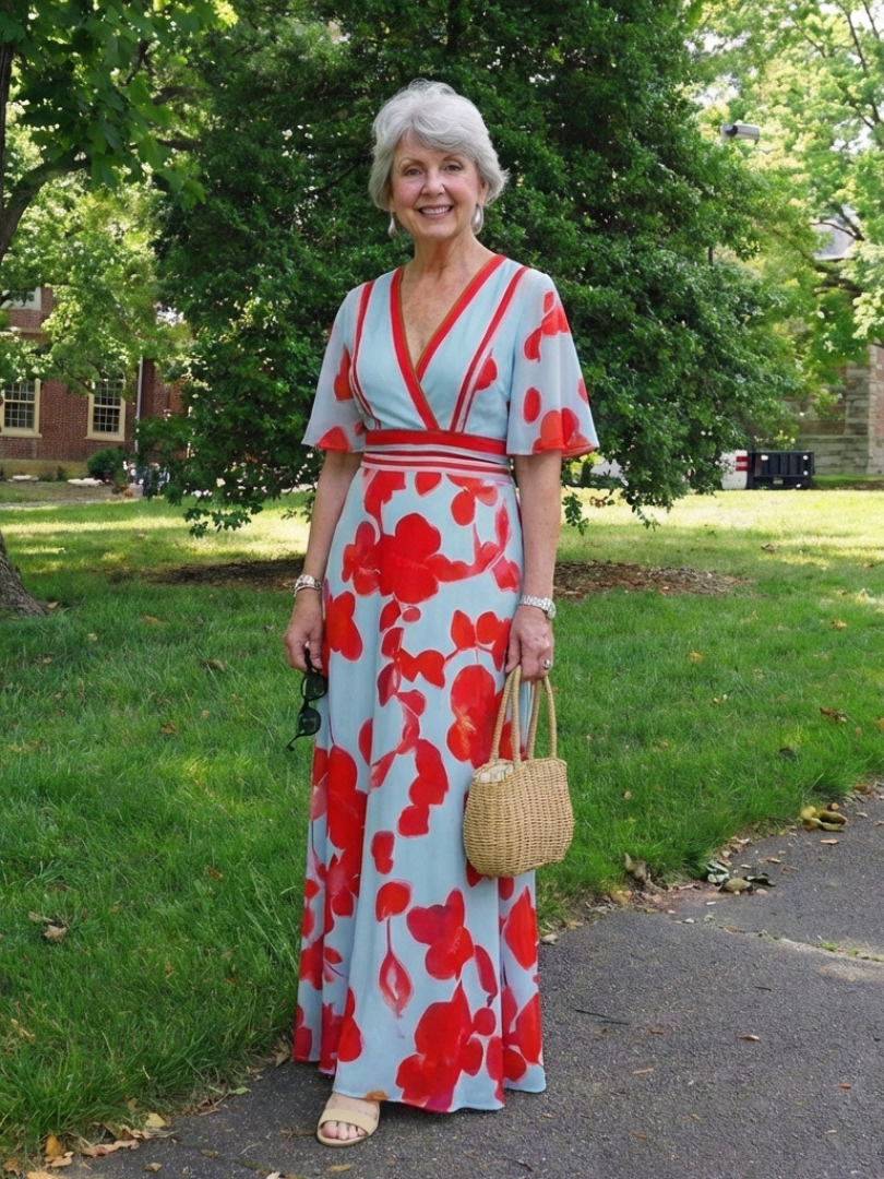 Vestido maxi floreado con mangas Corinne