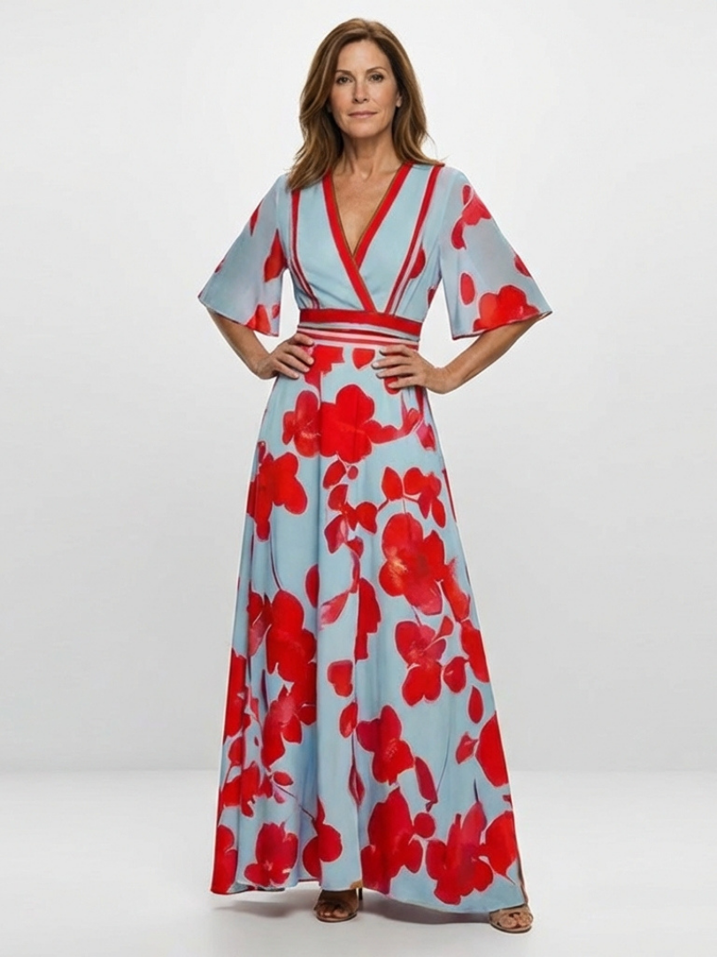 Vestido maxi floreado con mangas Corinne
