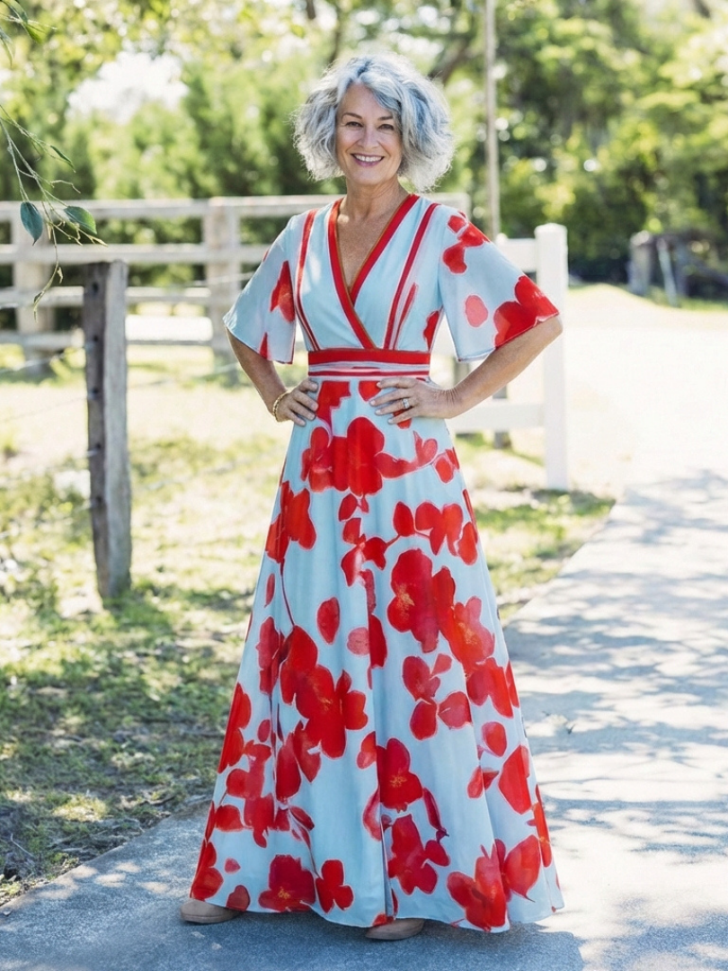 Vestido maxi floreado con mangas Corinne