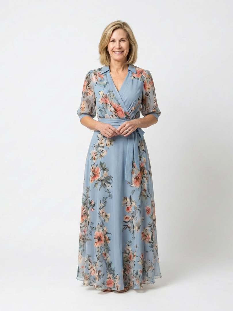 Vestido maxi envolvente con escote en V Estampado floral Camille