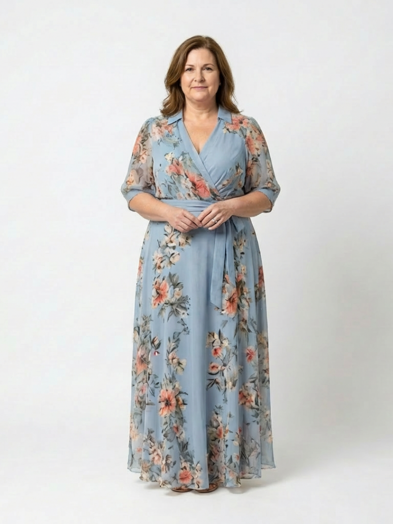 Vestido maxi envolvente con escote en V Estampado floral Camille