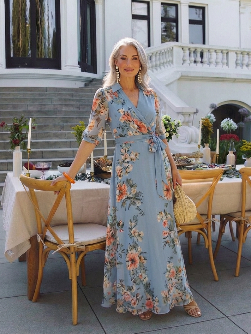 Vestido maxi envolvente con escote en V Estampado floral Camille