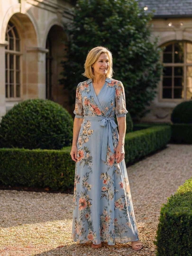 Vestido maxi envolvente con escote en V Estampado floral Camille