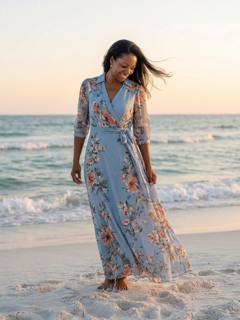 Vestido maxi envolvente con escote en V Estampado floral Camille